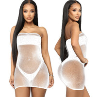 Body en Résille Sexy Blanc Grande Taille Transparent avec Strass